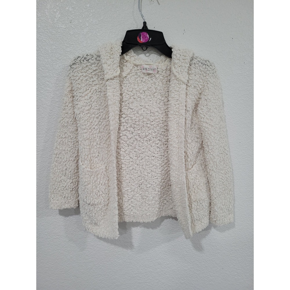 Nine 1 Eight Girls Cream Popcorn Knit Hooded‎ Open Front Cardigan Sweater 6 #7